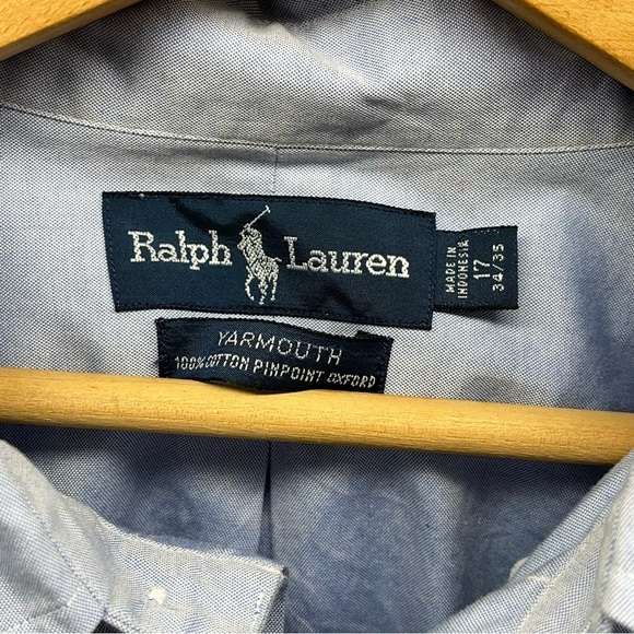 Ralph Lauren Yarmouth Button Down 100% Cotton Oxford Shirt Blue Men's 17-34/35 - Picture 4 of 9